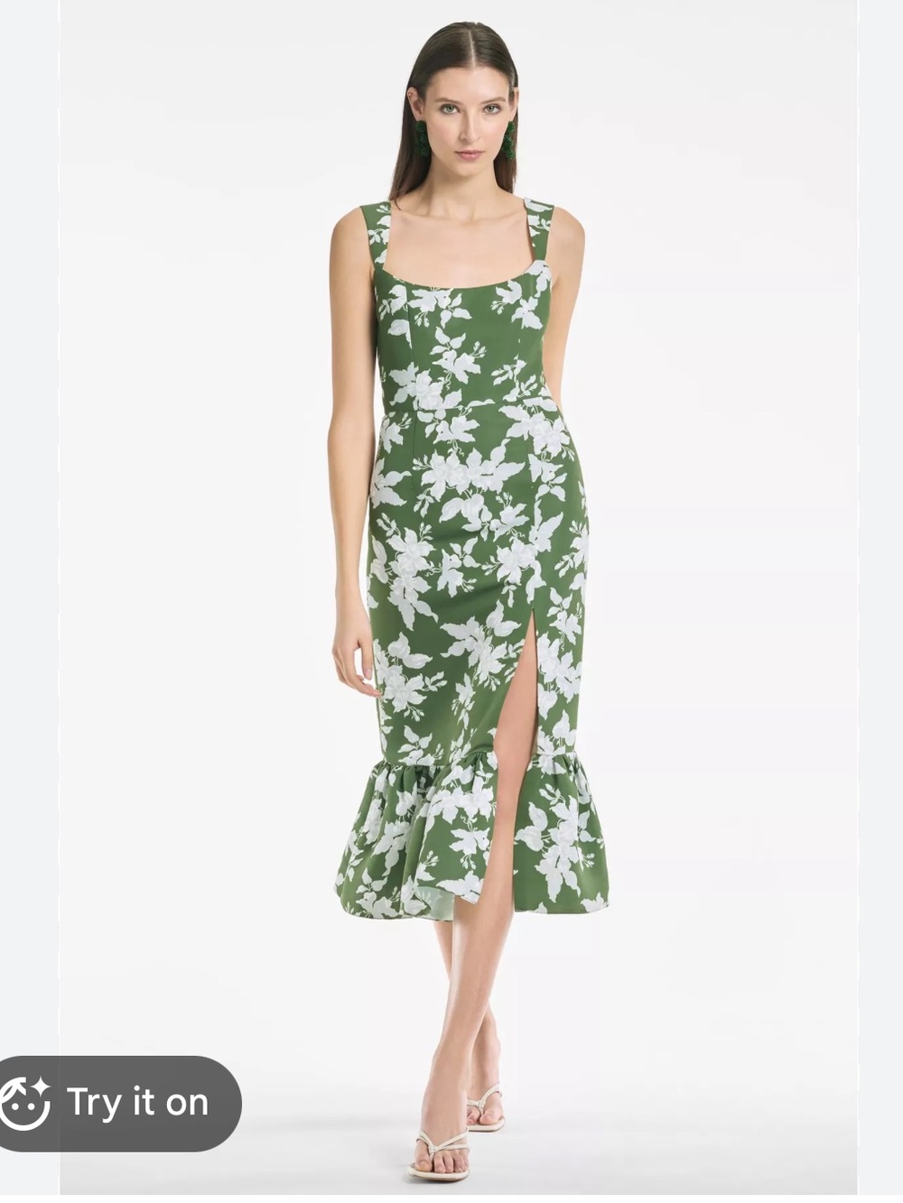 Sachin + Babi Green and White Floral Midi Dress